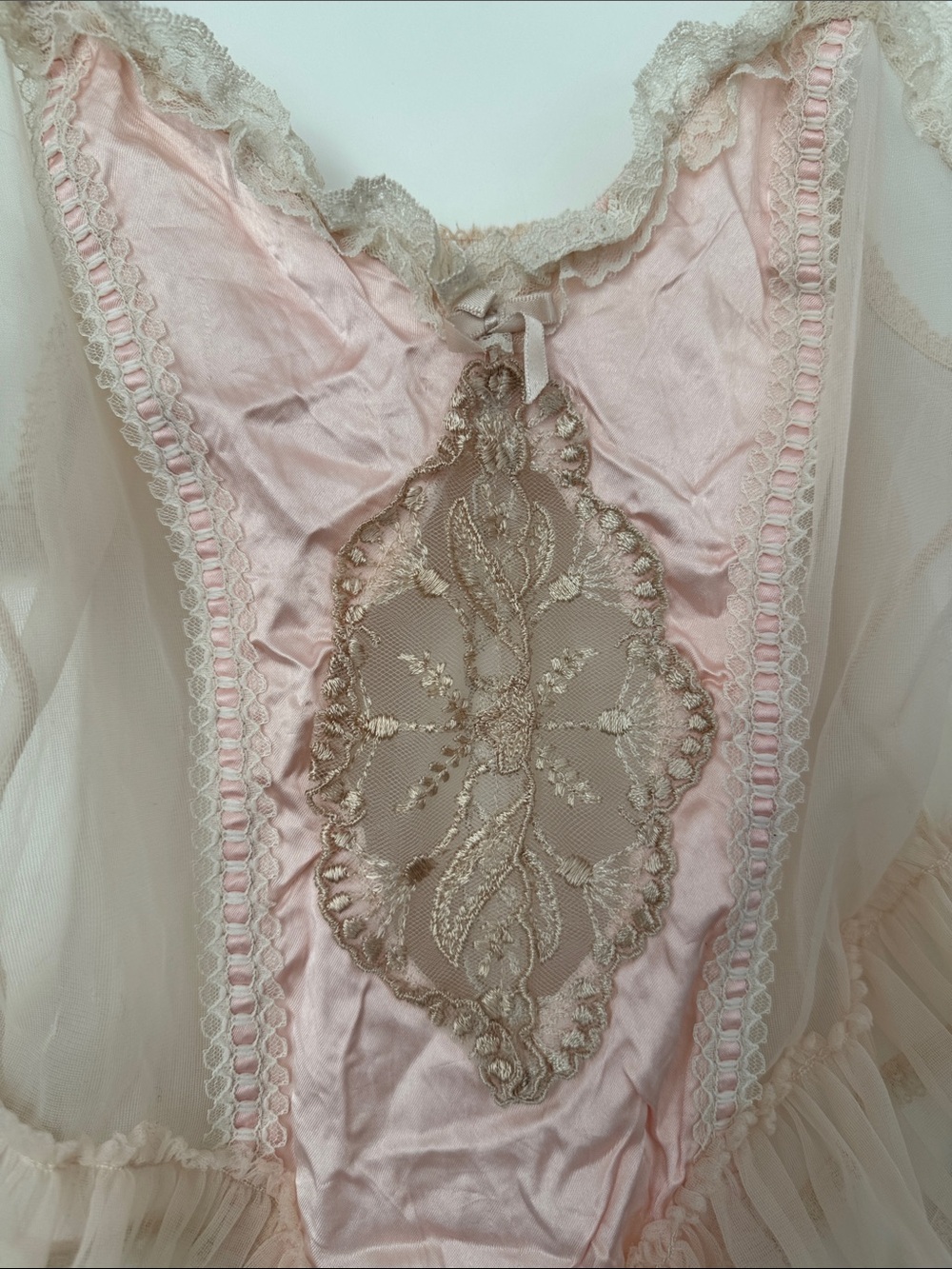 Incredible Vintage Pink and Cream Embroidered Bodysuit